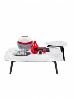 Fiorile | Table basse design haut de gamme Poltrona Frau, piètement en frêne massif moka ou wengé, plateau bois ou marbre Calacatta, formes modulables, disponible chez D-Style Interior