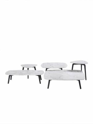 Fiorile | Table basse design haut de gamme Poltrona Frau, piètement en frêne massif moka ou wengé, plateau bois ou marbre Calacatta, formes modulables, disponible chez D-Style Interior