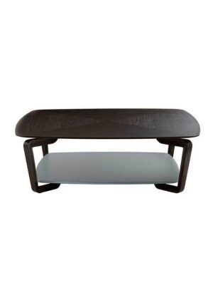 Fiorile | Table basse design haut de gamme Poltrona Frau avec double surface, piètement en frêne massif moka ou wengé, plateau supérieur bois ou marbre, plateau inférieur cuir Pelle Frau®, disponible chez D-Style Interior