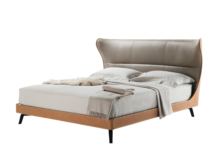 Mamy Blue Lit design haut de gamme par Poltrona Frau avec tête de lit en cuir Saddle Extra et Pelle Frau®, design italien disponible chez D-Style Interior