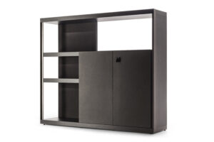 Bibliothèque design haut de gamme Jobs Cabinet par Poltrona Frau, design Rodolfo Dordoni avec structure acier et revêtement cuir Pelle Frau®, disponible chez D-Style Interior