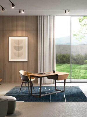 Fred Bureau design haut de gamme par Poltrona Frau, cuir Saddle Extra et frêne massif, design italien haut de gamme disponible chez D-Style Interior