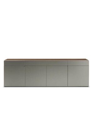 H_O Cabinet - Buffet design haut de gamme Poltrona Frau en cuir et noyer Canaletto - Collection Claudio Silvestrin