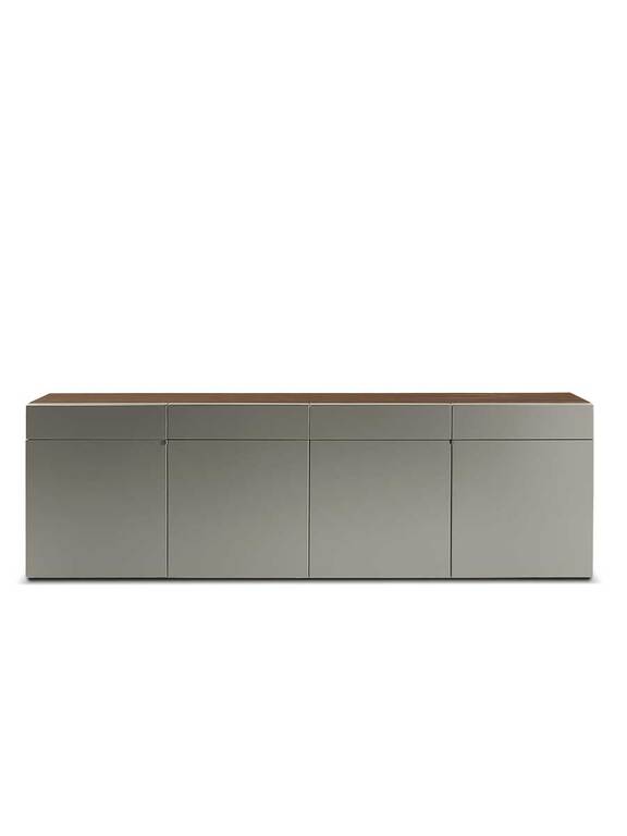 H_O Cabinet - Buffet design haut de gamme Poltrona Frau en cuir et noyer Canaletto - Collection Claudio Silvestrin