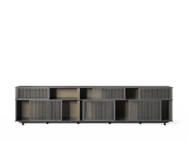 Bibliothèque design Lloyd faible Cabinet par Poltrona Frau, grilles coulissantes en rouvre, disponible chez D-Style Interior
