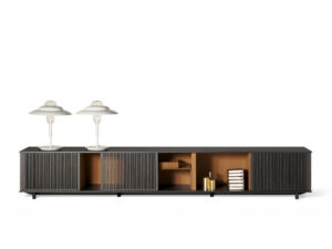 Bibliothèque design Lloyd faible Cabinet par Poltrona Frau, grilles coulissantes en rouvre, disponible chez D-Style Interior