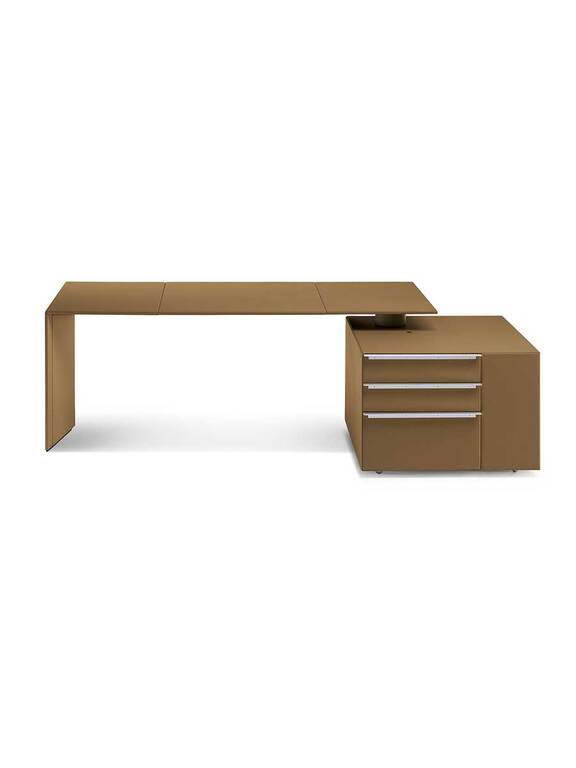 Ceo Cube Bureau design haut de gamme par Poltrona Frau, cuir Pelle Frau® et noyer Canaletto, design italien haut de gamme chez D-Style Interior