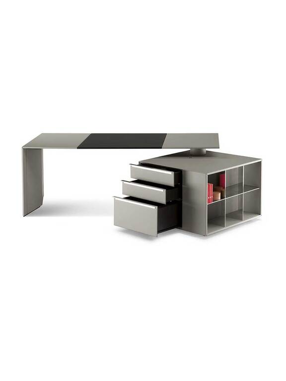 Ceo Cube Bureau design haut de gamme par Poltrona Frau, cuir Pelle Frau® et noyer Canaletto, design italien haut de gamme chez D-Style Interior