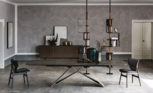 Premier Keramik table de Cattelan Italia allie acier laqué et céramique Marmi dans une création raffinée signée Paolo Cattelan. Disponible chez D-Style Interior.
