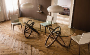 Carioca – Table design contemporain en verre et bois Cattelan Italia disponible chez D-Style Interior