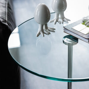 Table basse design haut de gamme Gliss par Cattelan Italia, table basse ronde acier inoxydable et chromé avec plateau verre, disponible chez D-Style Interior.
