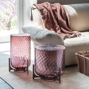 Table basse design haut de gamme Dodo par Cattelan Italia, en verre soufflé technique Balloton avec base acier bronze, disponible chez D-Style Interior.