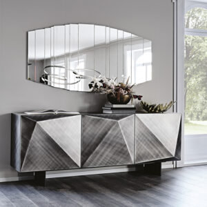 Buffet design haut de gamme Kayak par Cattelan Italia, design sculptural avec finitions brossées Bronze ou Gris, disponible chez D-Style Interior