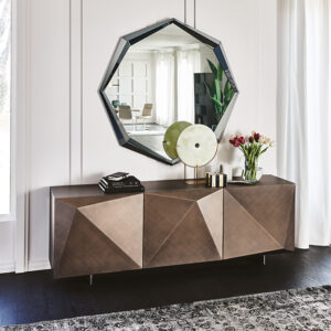 Buffet design haut de gamme Kayak par Cattelan Italia, design sculptural avec finitions brossées Bronze ou Gris, disponible chez D-Style Interior