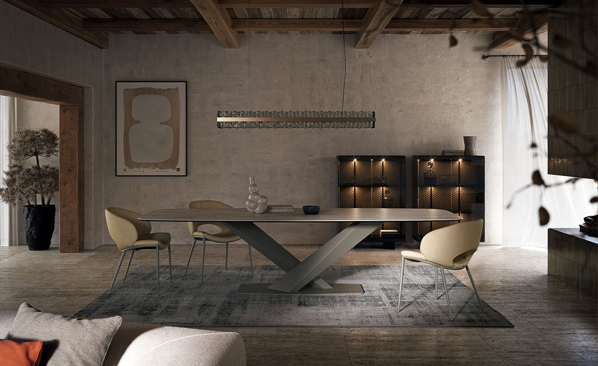 Stratos Keramik table de Cattelan Italia, une table design en céramique et acier. Élégance, durabilité et finitions italiennes d’exception. Disponible chez D-Style Interior.