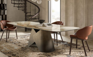 Scott Keramik table de Cattelan Italia allie design sculptural et élégance italienne, avec son plateau en céramique effet marbre et sa base métallique raffinée. Disponible chez D-Style Interior.