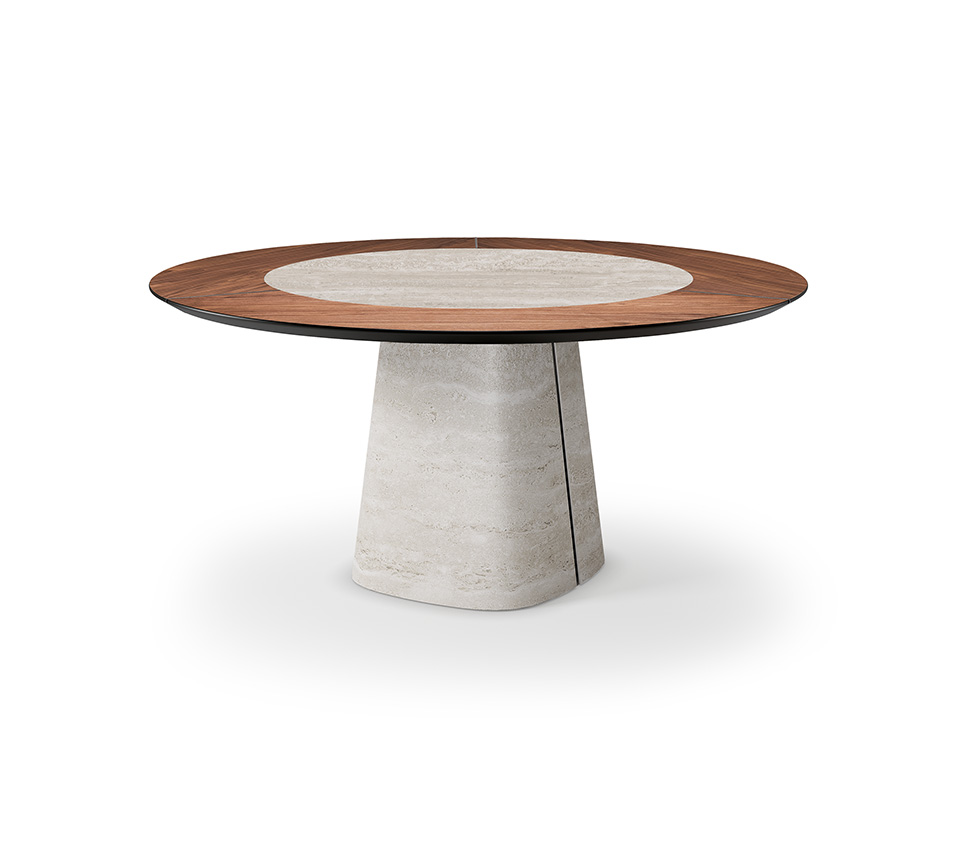 Rado Ker-Wood Round table marie bois noble et céramique sculpturale pour une salle à manger moderne et raffinée. Disponible chez D-Style Interior.