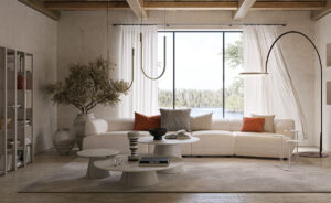 Table basse design haut de gamme Albert Keramik par Cattelan Italia, plateau céramique Marmi avec base conique métallique, disponible chez D-Style Interior.
