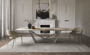 Skorpio Keramik table de Cattelan Italia, un modèle emblématique au plateau en céramique et base sculpturale en acier. Disponible chez D-Style Interior.