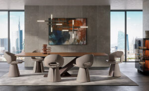 Stratos Wood table design haut de gamme en bois massif par Cattelan Italia, avec base en acier et finitions élégantes. Disponible chez D-Style Interior.