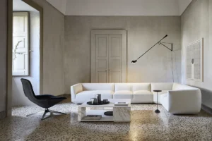 Hourglass par Amura Lab – une table basse au design sculptural et contemporain, mariant métal, bois et marbre avec élégance. Disponible chez D-Style Interior.