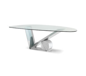 Valentinox table de Cattelan Italia, un chef-d’œuvre en verre, marbre et acier inoxydable. Élégance italienne disponible chez D-Style Interior.