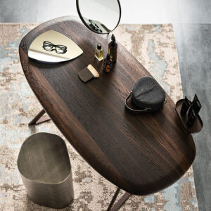 TAHITI Trousse bureau coiffeuse design en acier laqué et bois noble avec miroir ajustable – Disponible chez D-Style Interior