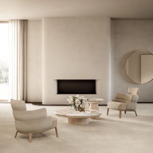 Chaise Audrey de Vittoria Frigerio – un design sculptural aux lignes arrondies et à la base en frêne massif, symbole d’un confort raffiné et d’un luxe discret. Disponible chez D-Style Interior.