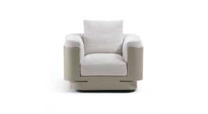 Fauteuil Necchi de Vittoria Frigerio – alliance parfaite de structure et de confort, incarnant l’élégance italienne dans un format sculptural. Disponible chez D-Style Interior.