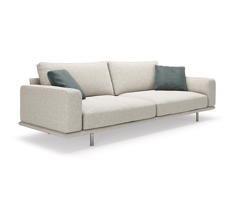 HARRISON Canapé design minimaliste avec assise suspendue et dossiers hauts, personnalisable en tissu ou cuir. Disponible chez D-Style Interior.