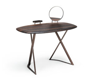 TAHITI Trousse bureau coiffeuse design en acier laqué et bois noble avec miroir ajustable – Disponible chez D-Style Interior