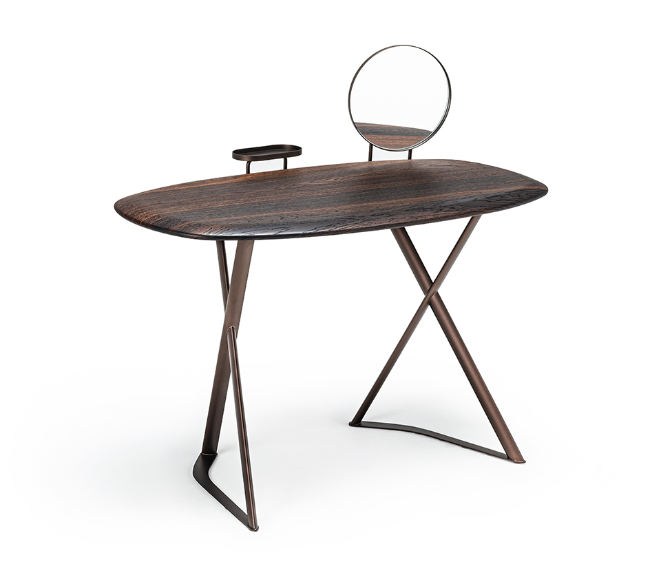 TAHITI Trousse bureau coiffeuse design en acier laqué et bois noble avec miroir ajustable – Disponible chez D-Style Interior