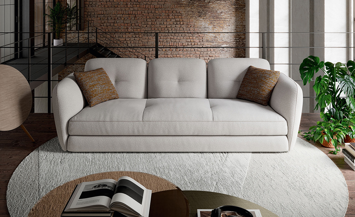 MICHAEL Canapé modulable semi-circulaire avec poufs et dossiers incurvés, alliant confort et design élégant. Disponible chez D-Style Interior.