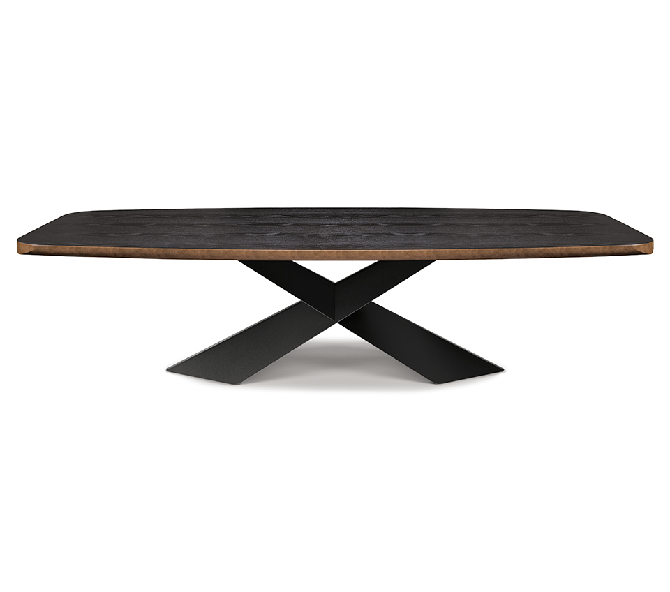 Tyron Wood table design haut de gamme avec base en acier laqué embossé par Cattelan Italia. Disponible chez D-Style Interior.