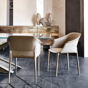 Zuleika Chaise avec accoudoirs de Cattelan Italia : un modèle avec accoudoirs, structure métallique et revêtement en cuir. Disponible chez D-Style Interior.