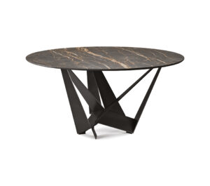 Skorpio Keramik Round table de Cattelan Italia. Une table ronde en céramique avec base sculpturale en acier et finitions luxueuses. Disponible chez D-Style Interior.