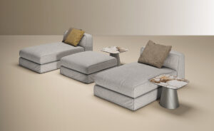 MYKONOS Canapé modulable néoclassique avec coussins généreux et appuis-tête cylindriques pour un confort optimal. Disponible chez D-Style Interior.