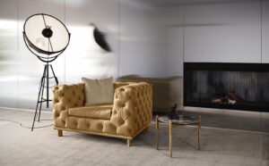 Aston canapé haut de gamme capitonné par Gamma Arredamenti, combinant style Chesterfield classique et confort contemporain. Disponible chez D-Style Interior.