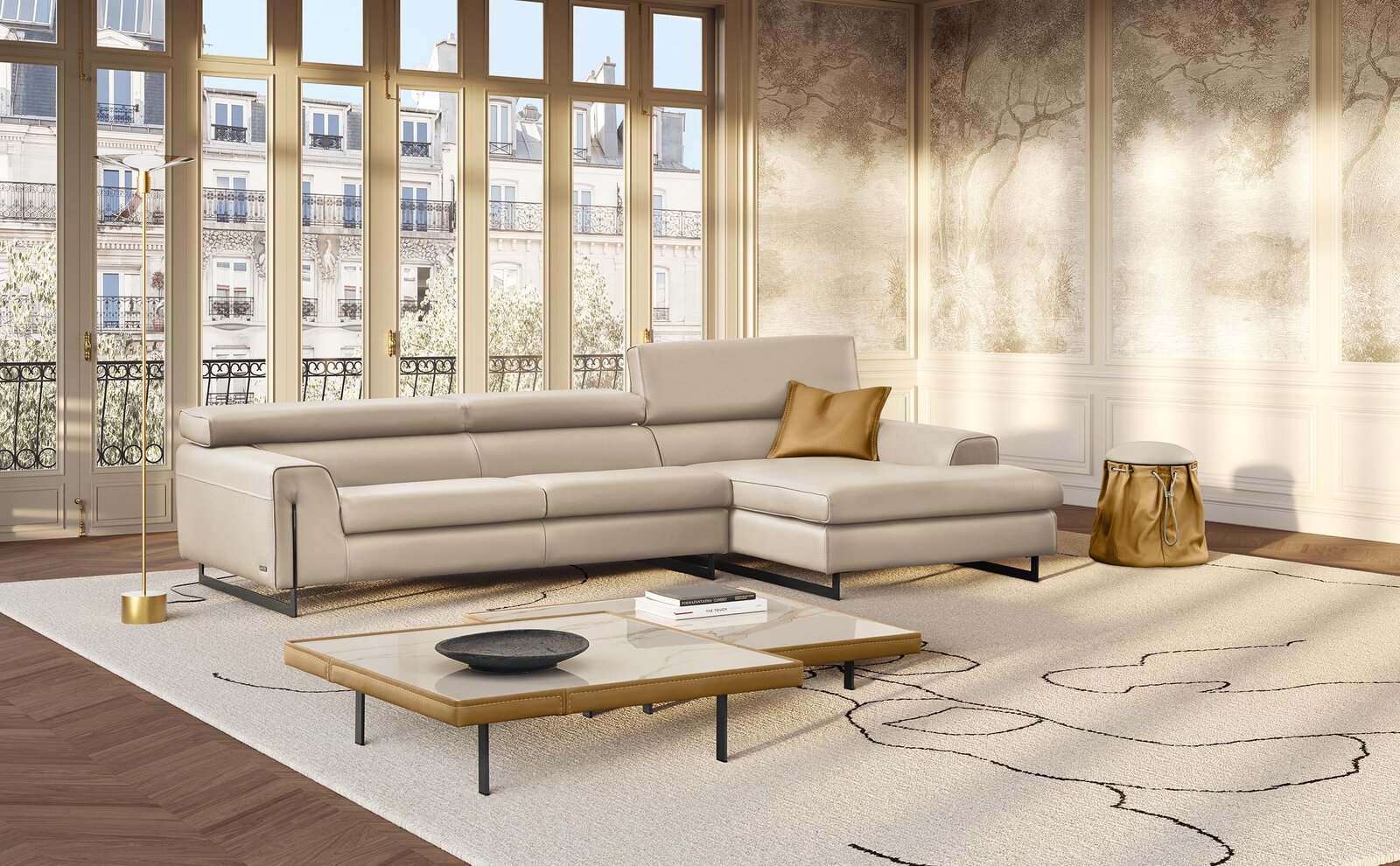 Bellevue canapé de Gamma Arredamenti, un modèle haut de gamme en cuir avec appuis-tête réglables et design contemporain. Disponible chez D-Style Interior.