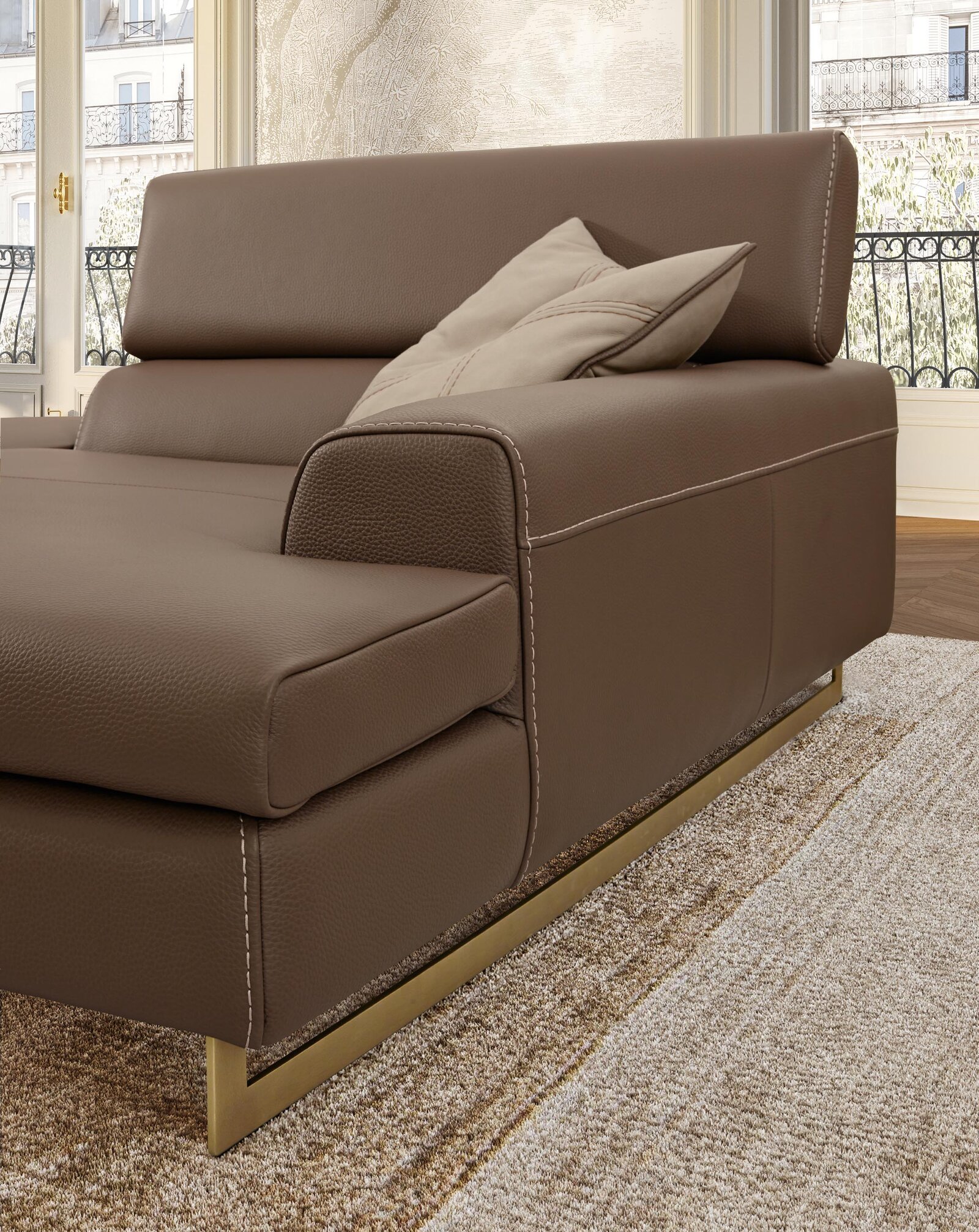 Bellevue canapé de Gamma Arredamenti, un modèle haut de gamme en cuir avec appuis-tête réglables et design contemporain. Disponible chez D-Style Interior.