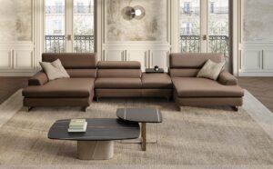 Bellevue canapé de Gamma Arredamenti, un modèle haut de gamme en cuir avec appuis-tête réglables et design contemporain. Disponible chez D-Style Interior.