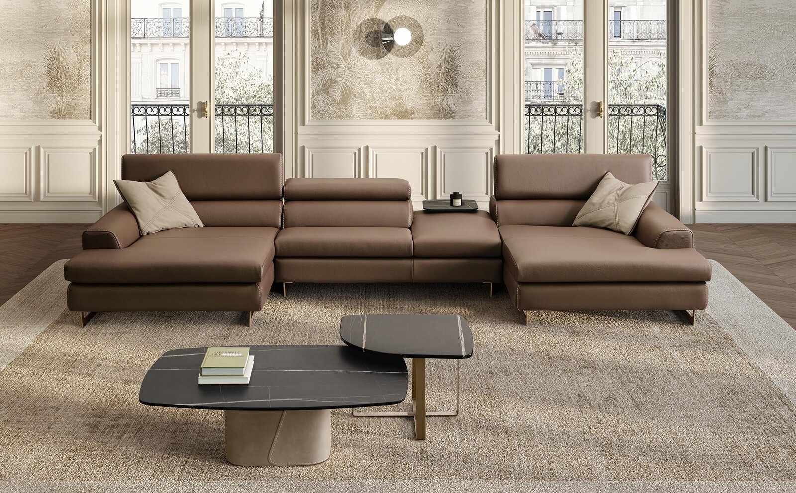 Bellevue canapé de Gamma Arredamenti, un modèle haut de gamme en cuir avec appuis-tête réglables et design contemporain. Disponible chez D-Style Interior.