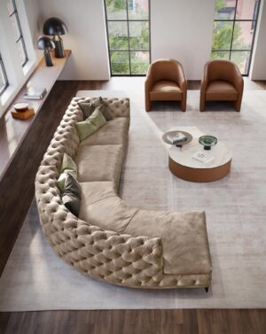 Aston canapé haut de gamme capitonné par Gamma Arredamenti, combinant style Chesterfield classique et confort contemporain. Disponible chez D-Style Interior.