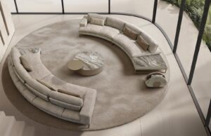 Sunset Round canapé modulable de Gamma Arredamenti, un modèle haut de gamme alliant confort, design circulaire et modularité. Disponible chez D-Style Interior.