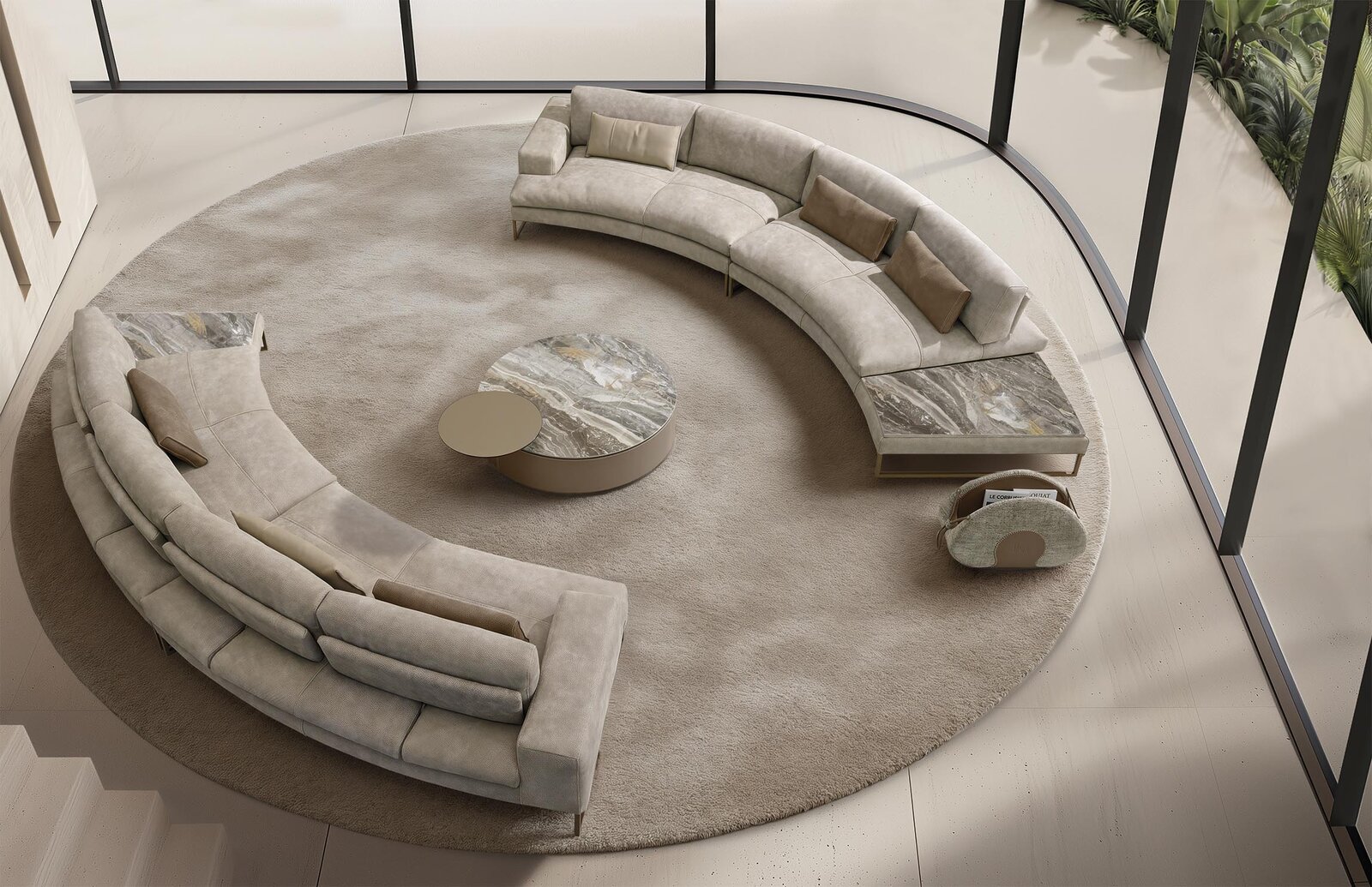 Sunset Round canapé modulable de Gamma Arredamenti, un modèle haut de gamme alliant confort, design circulaire et modularité. Disponible chez D-Style Interior.