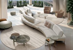 Sunset Round canapé modulable de Gamma Arredamenti, un modèle haut de gamme alliant confort, design circulaire et modularité. Disponible chez D-Style Interior.