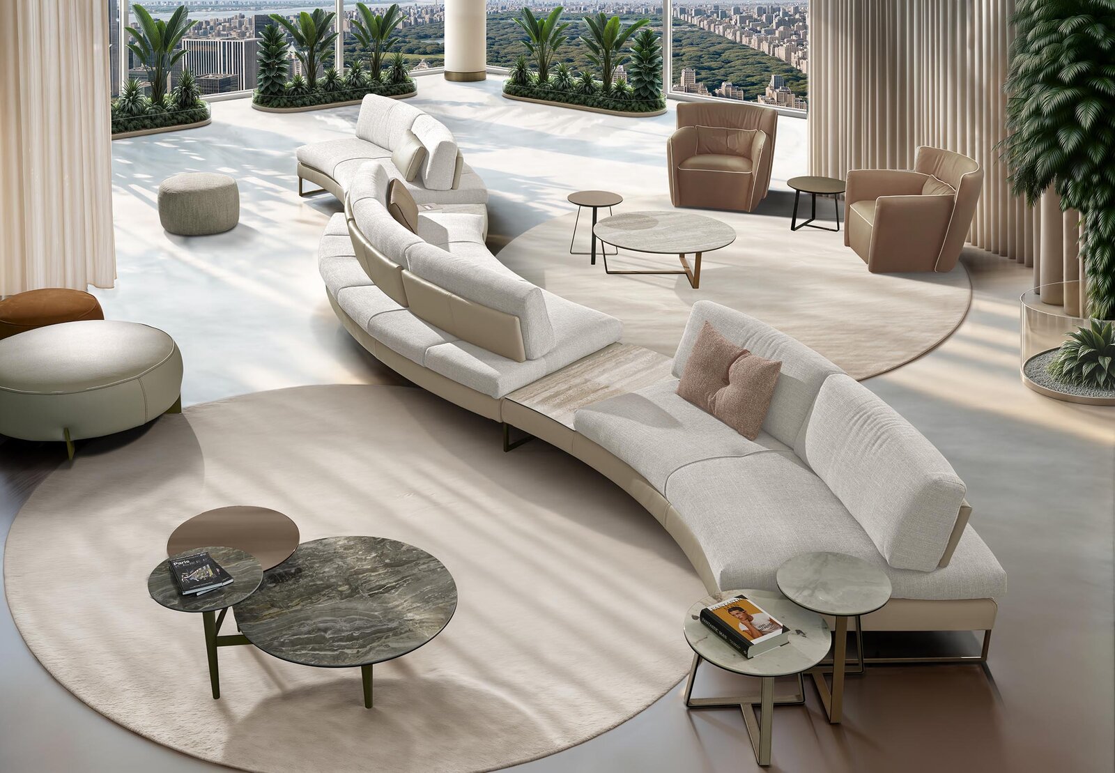 Sunset Round canapé modulable de Gamma Arredamenti, un modèle haut de gamme alliant confort, design circulaire et modularité. Disponible chez D-Style Interior.