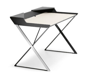 QWERTY Bureau design moderne avec structure en acier et sous-main en cuir – Disponible chez D-Style Interior