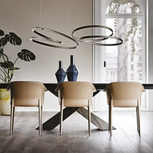 Zuleika Chaise avec accoudoirs de Cattelan Italia : un modèle avec accoudoirs, structure métallique et revêtement en cuir. Disponible chez D-Style Interior.