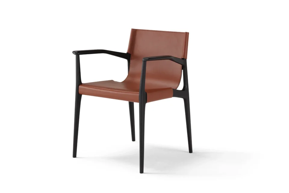Tessa Chaise design haut de gamme Tessa d’Amura Lab en bois massif et cuir cousu main, disponible chez D-Style Interior.